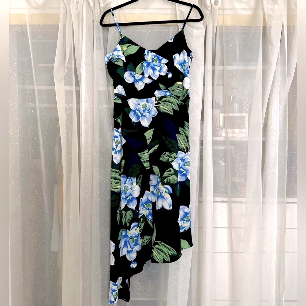 Banana Republic Strappy Asymmetrical Dress - Black and Blue Floral - Size 6